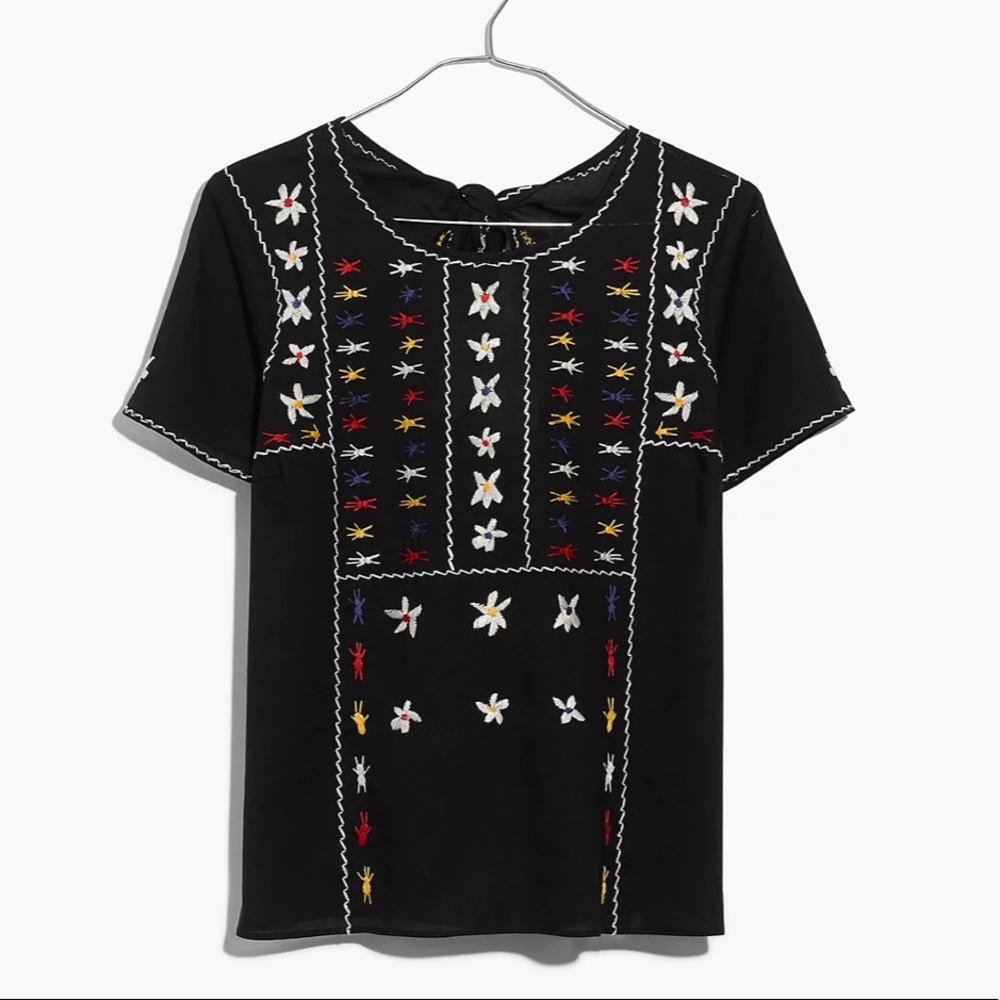 Madewell Embroidered Tie-Back Cutout Top